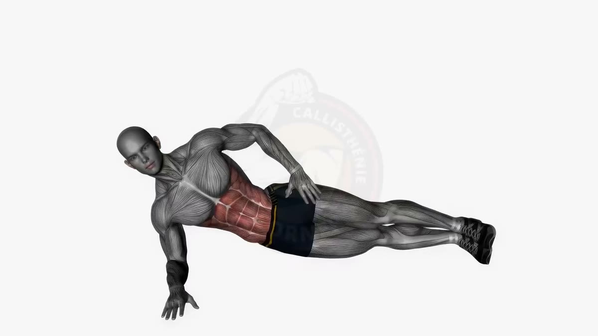 Gainage latéral avec rotation du buste, exercice oblique au poids du corps