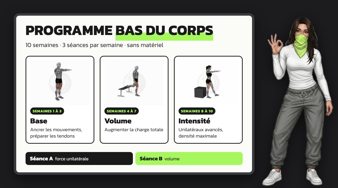 Programme bas du corps sans matériel sur 10 semaines